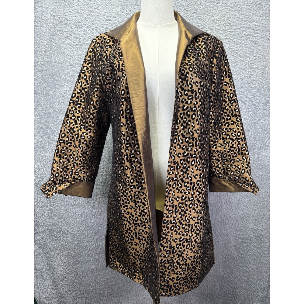 Grace Chuang Women's Jacket Gold Black Animal Print Velvet Mid Length Medium‎